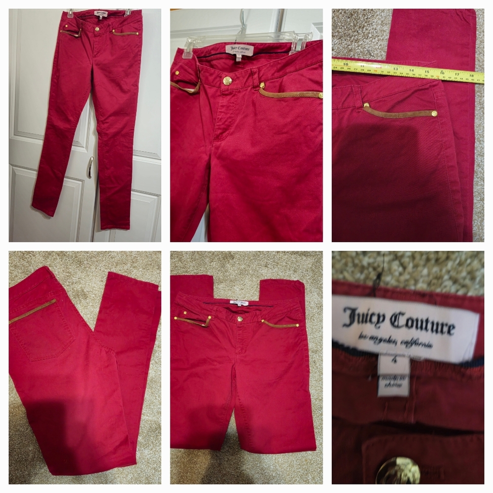 JUICY COUTURE LA Y2K WOMEN'S DISCO RED DENIM SKINNY STRETCH JEANS SIZE 4